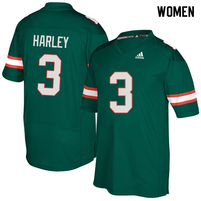 Women Miami Hurricanes #3 Mike Harley College Football Jerseys Sale-Green